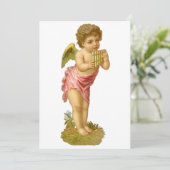Vintage Kerstmis, Musician Angel met Pan Pipes Feestdagenkaart (Staand voorkant)