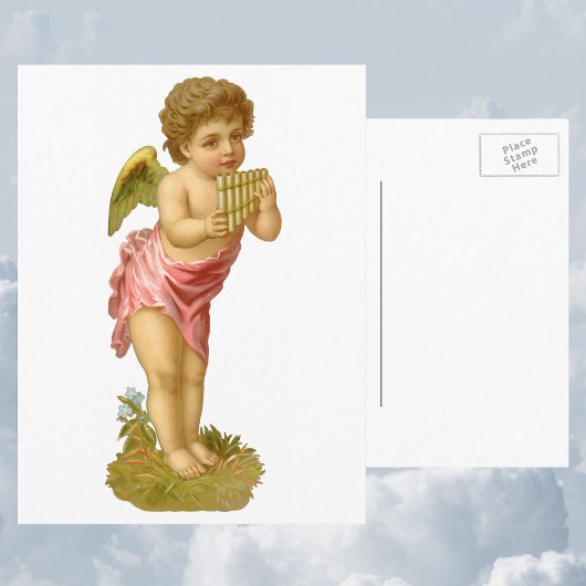 Vintage Kerstmis, Musician Angel met Pan Pipes Feestdagenkaart