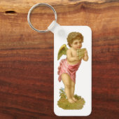 Vintage Kerstmis, Musician Angel met Pan Pipes Sleutelhanger (Voorkant)