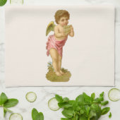 Vintage Kerstmis, Musician Angel met Pan Pipes Theedoek (Gevouwen)