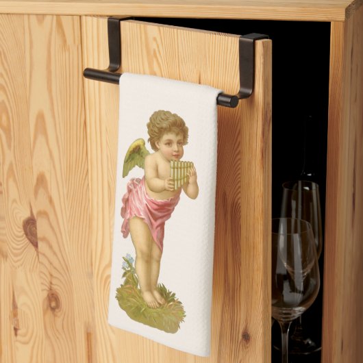 Vintage Kerstmis, Musician Angel met Pan Pipes Theedoek (Derde Gevouwen)