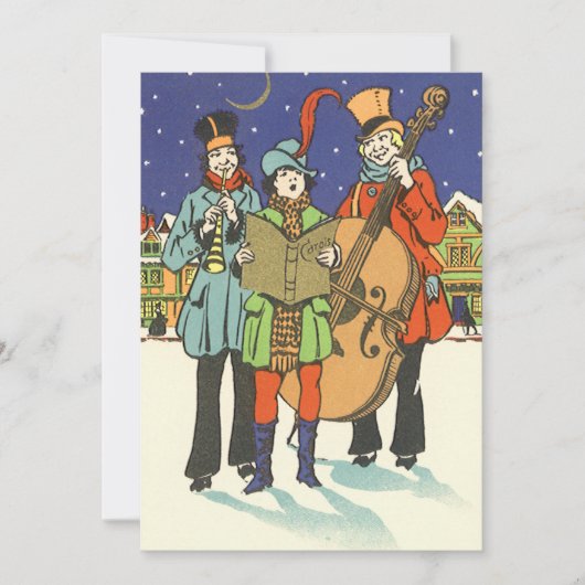 Vintage Kerstmis, Musicians Caroling Uitnodiging (Voorkant)