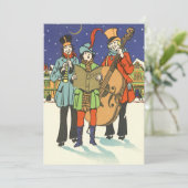 Vintage Kerstmis, Musicians Caroling Uitnodiging (Staand voorkant)