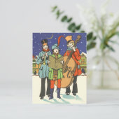 Vintage Kerstmis, Musicians die met muziek spelen Feestdagenkaart (Staand voorkant)