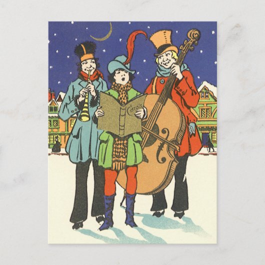 Vintage Kerstmis, Musicians die met muziek spelen Feestdagenkaart (Voorkant)