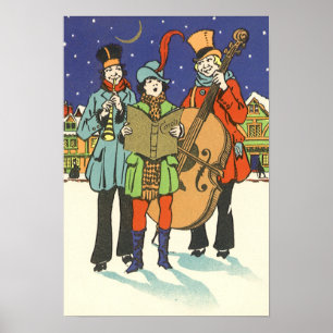 Vintage Kerstmis, Musicians die met muziek spelen Poster
