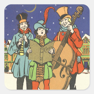 Vintage Kerstmis, Musicians die met muziek spelen Vierkante Sticker