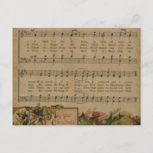Vintage Kerstmis Muziek Blad Vakantie Feestdagenkaart