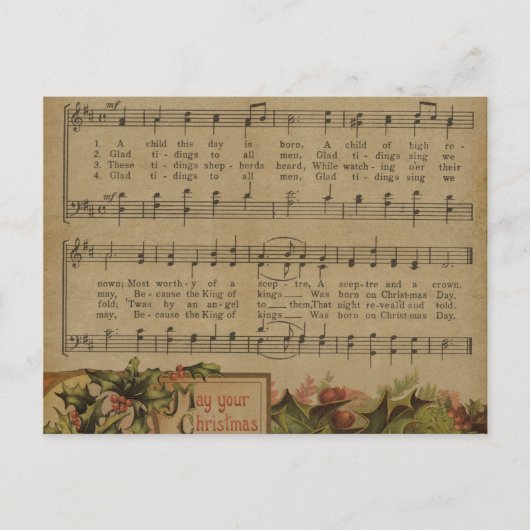 Vintage Kerstmis Muziek Blad Vakantie Feestdagenkaart (Voorkant)