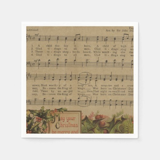 Vintage Kerstmis Muziek Blad Vakantie Servetten (Voorkant)