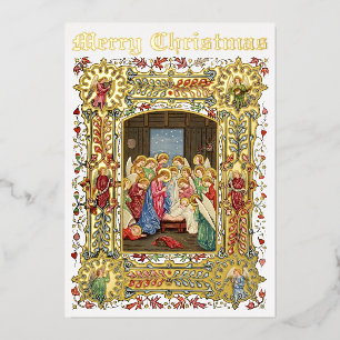 Vintage Kerstmis Natitivity & Angels van A. Crispi Folie Feestdagenkaart