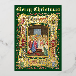 Vintage Kerstmis Natitivity & Angels van A. Crispi Folie Feestdagenkaart