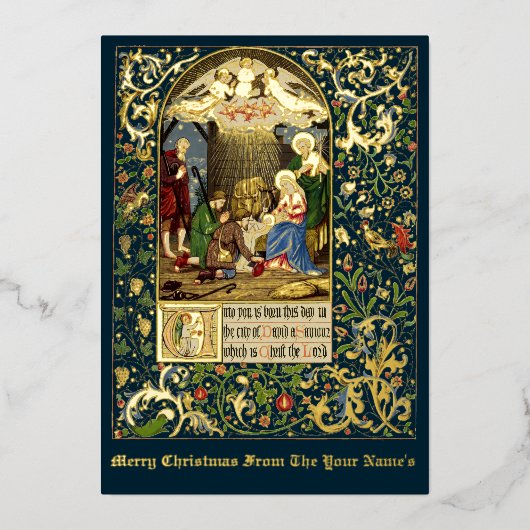 Vintage Kerstmis Natitivity van Alfred Crispin Folie Feestdagenkaart (Voorkant)