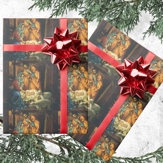 Vintage Kerstmis Nativiteit, Baby Jezus in Manger Cadeaupapier