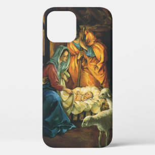 Vintage Kerstmis Nativiteit, Baby Jezus in Manger iPhone 12 Pro Hoesje