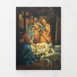 Vintage Kerstmis Nativiteit, Baby Jezus in Manger Drieluik Wenskaart