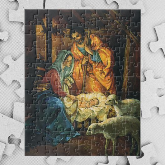 Vintage Kerstmis Nativiteit, Baby Jezus in Manger Legpuzzel