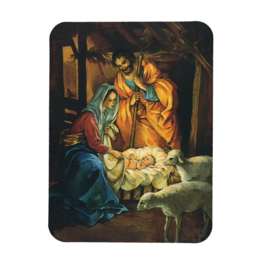 Vintage Kerstmis Nativiteit, Baby Jezus in Manger Magneet (Verticaal)