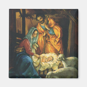 Vintage Kerstmis Nativiteit, Baby Jezus in Manger Magneet
