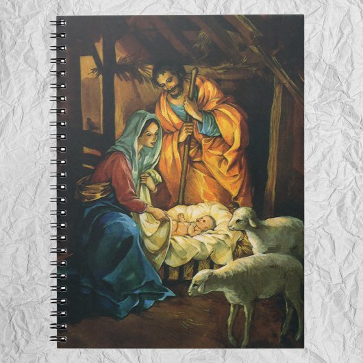 Vintage Kerstmis Nativiteit, Baby Jezus in Manger Notitieboek