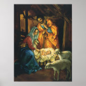 Vintage Kerstmis Nativiteit, Baby Jezus in Manger Poster (Voorkant)