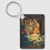 Vintage Kerstmis Nativiteit, Baby Jezus in Manger Sleutelhanger (Voorkant)