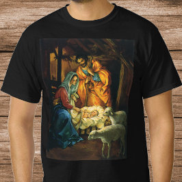 Vintage Kerstmis Nativiteit, Baby Jezus in Manger T-shirt