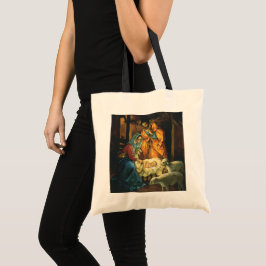 Vintage Kerstmis Nativiteit, Baby Jezus in Manger Tote Bag
