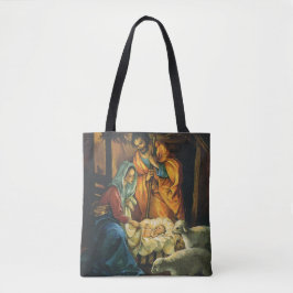 Vintage Kerstmis Nativiteit, Baby Jezus in Manger Tote Bag