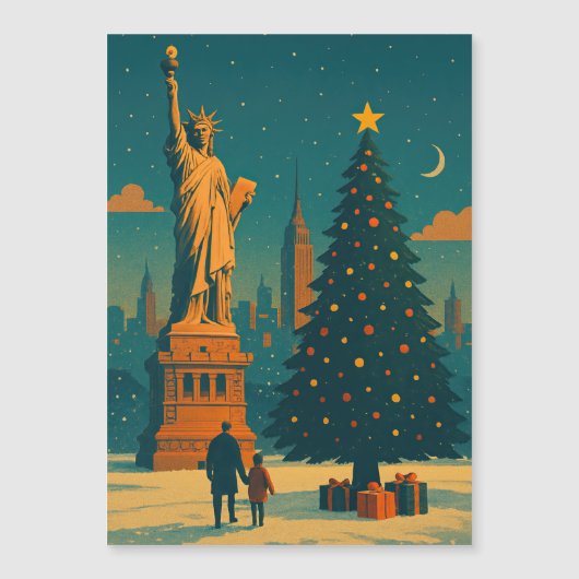 Vintage Kerstmis New York Magneet | Standbeeld (Voorkant)