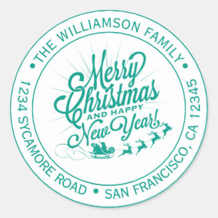 Vintage Kerstmis Nieuw Jaar Groen Terugkeeradres Ronde Sticker