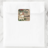 Vintage Kerstmis Nieuwjaar Ephemera Poster Vierkante Sticker (Tas)