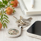 Vintage Kerstmis Nieuwjaar Ephemera Sleutelhanger (Zijkant)