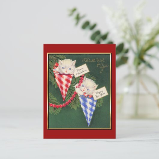 Vintage Kerstmis/Nieuwjaar Feestdagenkaart (Staand voorkant)