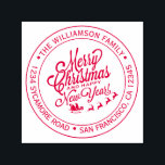 Vintage Kerstmis, nieuwjaars Ronde Ronde Adres Zelfinktende Stempel<br><div class="desc">De ronde terugkeer van de kerstfamilie richt zich met jouw naam en adres in rode, stijlvolle typografie met een hand getrokken vintage Kerst en een Happy Nieuwjaar afbeelding. Voeg eenvoudig jouw naam en adres toe. Exclusief voor u ontworpen door Happy Dolphin Studio. Neem contact met ons op via happydolphinstudio@outlook.com als...</div>