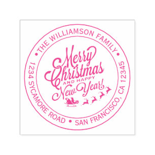 Vintage Kerstmis, nieuwjaars Ronde Ronde Adres Zelfinktende Stempel
