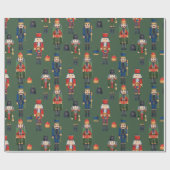 Vintage Kerstmis Nutcrackers Green Cadeaupapier (Vlak)
