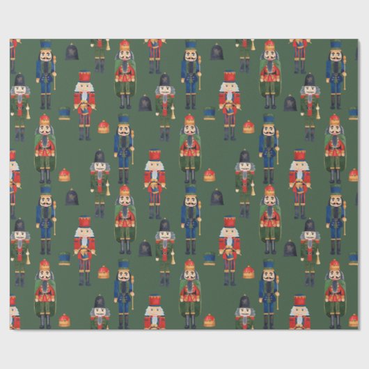 Vintage Kerstmis Nutcrackers Green Cadeaupapier (Vlak)