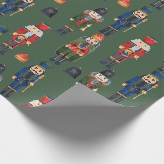 Vintage Kerstmis Nutcrackers Green Cadeaupapier (Hoek)