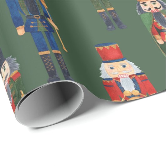 Vintage Kerstmis Nutcrackers Green Cadeaupapier (Rol Hoek)