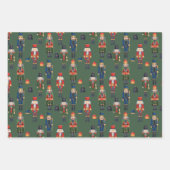 Vintage Kerstmis Nutcrackers Green Inpakpapier Vel (Voorkant)