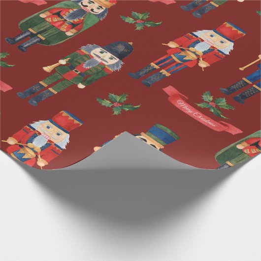 Vintage Kerstmis Nutcrackers Merry KerstRed Cadeaupapier (Hoek)