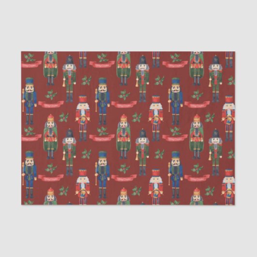 Vintage Kerstmis Nutcrackers Merry KerstRed Tissuepapier (Voorkant)