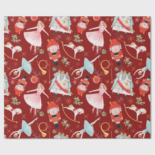 Vintage Kerstmis Nutkraker Fairy Tale Red Cadeaupapier (Vlak)