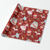Vintage Kerstmis Nutkraker Fairy Tale Red Cadeaupapier (Uitgerold)