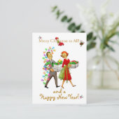 Vintage Kerstmis paar Vrolijke Kerstmis groet Briefkaart (Staand voorkant)
