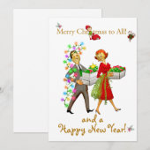 Vintage Kerstmis paar Vrolijke Kerstmis groet Feestdagenkaart (Voorkant / Achterkant)