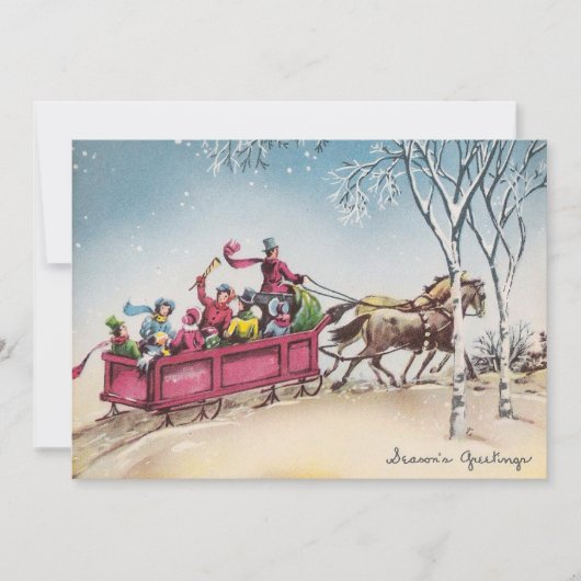 Vintage Kerstmis Paarden Trekken Sleigh Feestdagenkaart (Voorkant)