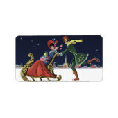 Vintage Kerstmis, paren in liefdesijsschaatsen Etiket (Voorkant)