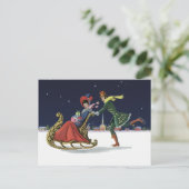 Vintage Kerstmis, paren in liefdesijsschaatsen Feestdagenkaart (Staand voorkant)